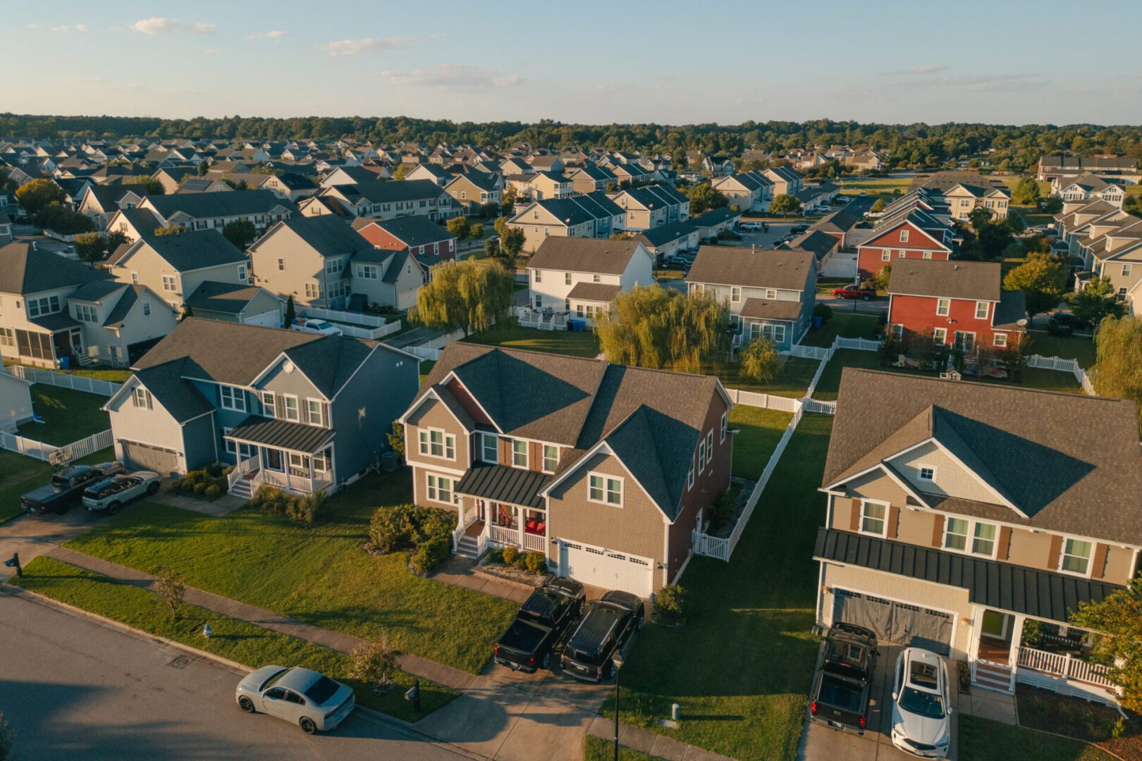 Suburban neighborhood with rows of houses
