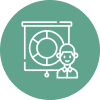 Icon of a person presenting a lifebuoy on a screen.